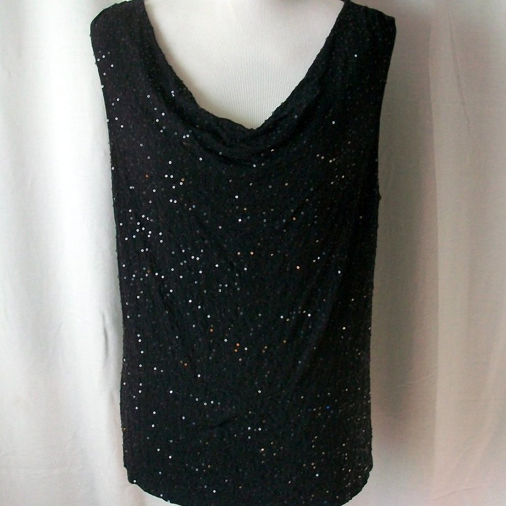 Charter Club Black Knit Sparkly Sequin Drape Neck Tank Top Size XL